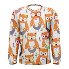 Cute Colorful Owl Cartoon Seamless Pattern Men s Long Sleeve T-shirt