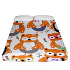 Cute Colorful Owl Cartoon Seamless Pattern Fitted Sheet (queen Size) by Apen