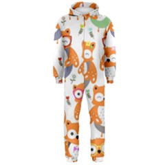 Cute Colorful Owl Cartoon Seamless Pattern Hooded Jumpsuit (men)