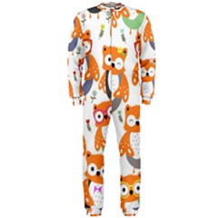 Cute Colorful Owl Cartoon Seamless Pattern Onepiece Jumpsuit (men)