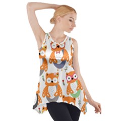 Cute Colorful Owl Cartoon Seamless Pattern Side Drop Tank Tunic