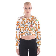 Cute Colorful Owl Cartoon Seamless Pattern Cropped Sweatshirt