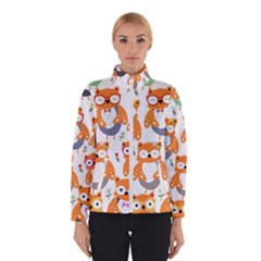 Cute Colorful Owl Cartoon Seamless Pattern Women s Bomber Jacket