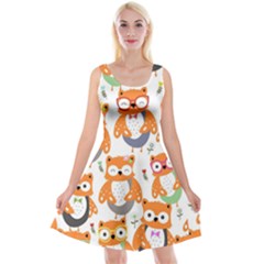 Cute Colorful Owl Cartoon Seamless Pattern Reversible Velvet Sleeveless Dress