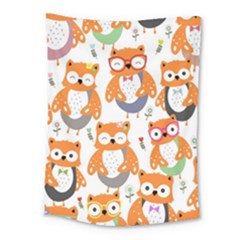 Cute Colorful Owl Cartoon Seamless Pattern Medium Tapestry