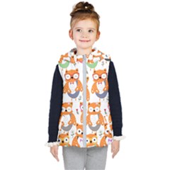 Cute Colorful Owl Cartoon Seamless Pattern Kids  Hooded Puffer Vest