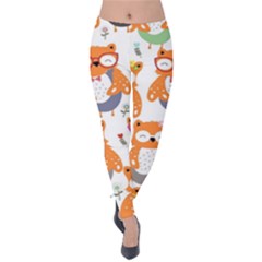 Cute Colorful Owl Cartoon Seamless Pattern Velvet Leggings