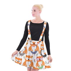 Cute Colorful Owl Cartoon Seamless Pattern Suspender Skater Skirt by Apen