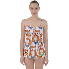 Cute Colorful Owl Cartoon Seamless Pattern Babydoll Tankini Top by Apen