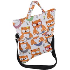 Cute Colorful Owl Cartoon Seamless Pattern Fold Over Handle Tote Bag by Apen