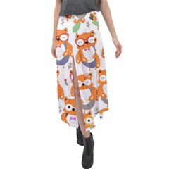 Cute Colorful Owl Cartoon Seamless Pattern Velour Split Maxi Skirt by Apen