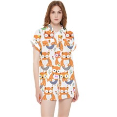 Cute Colorful Owl Cartoon Seamless Pattern Chiffon Lounge Set by Apen