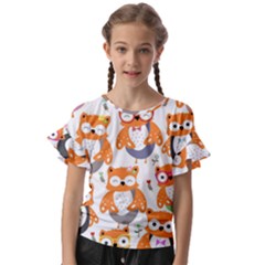 Cute Colorful Owl Cartoon Seamless Pattern Kids  Cut Out Flutter Sleeves by Apen