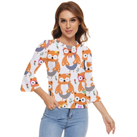 Cute Colorful Owl Cartoon Seamless Pattern Bell Sleeve Top by Apen