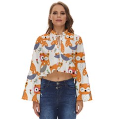 Cute Colorful Owl Cartoon Seamless Pattern Boho Long Bell Sleeve Top