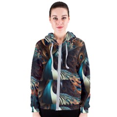 Colorful Peacock Bird Feathers Women s Zipper Hoodie