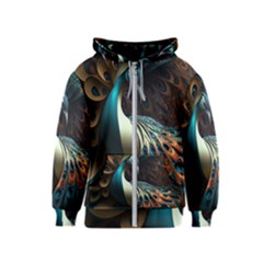 Colorful Peacock Bird Feathers Kids  Zipper Hoodie