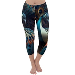 Colorful Peacock Bird Feathers Capri Winter Leggings 