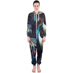 Colorful Peacock Bird Feathers Hooded Jumpsuit (ladies)