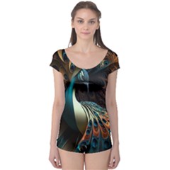 Colorful Peacock Bird Feathers Boyleg Leotard  by Apen