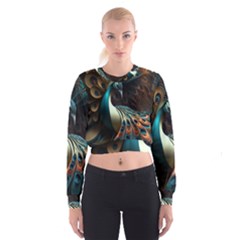 Colorful Peacock Bird Feathers Cropped Sweatshirt