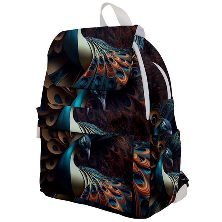 Colorful Peacock Bird Feathers Top Flap Backpack