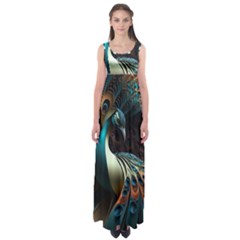 Colorful Peacock Bird Feathers Empire Waist Maxi Dress by Apen