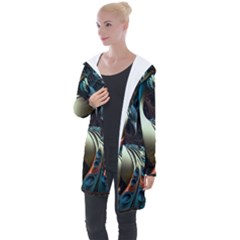 Colorful Peacock Bird Feathers Longline Hooded Cardigan by Apen