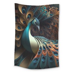 Colorful Peacock Bird Feathers Large Tapestry