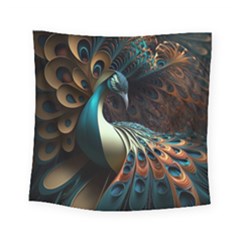 Colorful Peacock Bird Feathers Square Tapestry (small)