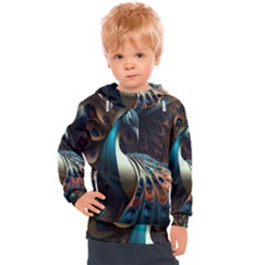 Colorful Peacock Bird Feathers Kids  Hooded Pullover