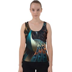 Colorful Peacock Bird Feathers Velvet Tank Top by Apen