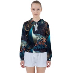 Colorful Peacock Bird Feathers Women s Tie Up Sweat