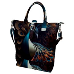 Colorful Peacock Bird Feathers Buckle Top Tote Bag by Apen