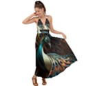 Colorful Peacock Bird Feathers Backless Maxi Beach Dress View1