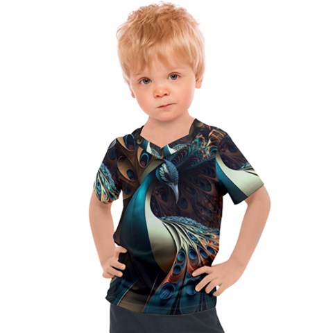 Colorful Peacock Bird Feathers Kids  Sports T-shirt by Apen