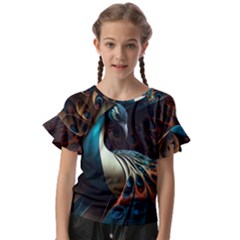 Colorful Peacock Bird Feathers Kids  Cut Out Flutter Sleeves by Apen