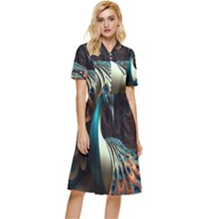 Colorful Peacock Bird Feathers Button Top Knee Length Dress by Apen