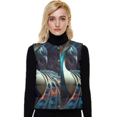 Colorful Peacock Bird Feathers Women s Button Up Puffer Vest