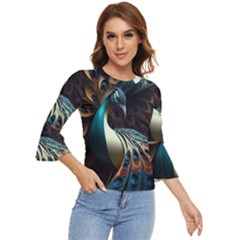 Colorful Peacock Bird Feathers Bell Sleeve Top