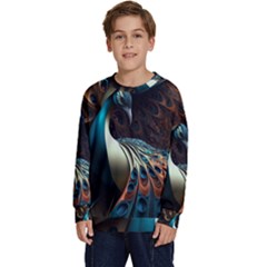 Colorful Peacock Bird Feathers Kids  Crewneck Sweatshirt