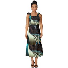 Colorful Peacock Bird Feathers Tie-strap Tiered Midi Chiffon Dress by Apen