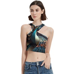 Colorful Peacock Bird Feathers Cut Out Top by Apen