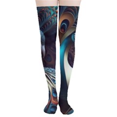 Colorful Peacock Bird Feathers Thigh High Stockings by Apen