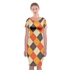 Halloween Argyle Pattern  Classic Short Sleeve Midi Dress by Safari