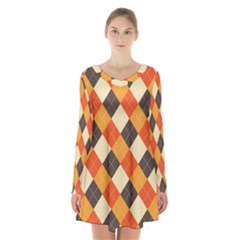 Halloween Argyle Pattern  Long Sleeve Velvet V-neck Dress