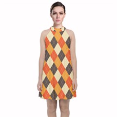 Halloween Argyle Pattern  Velvet Halter Neckline Dress 