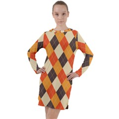 Halloween Argyle Pattern  Long Sleeve Hoodie Dress