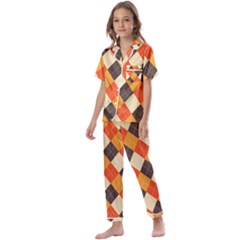 Halloween Argyle Pattern  Kids  Satin Short Sleeve Pajamas Set by Safari