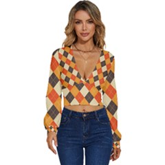 Halloween Argyle Pattern  Long Sleeve Deep-v Velour Top by Safari